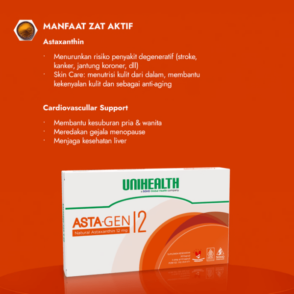 Astagen 12 isi 30 kapsul Unihealth Kandungan Astaxanthin 12mg